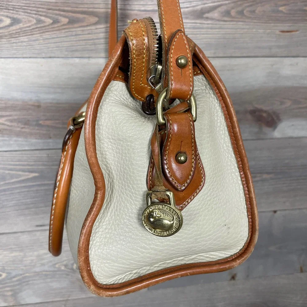 Dooney & Bourke Cream and Brown Pebbled Leather Satchel